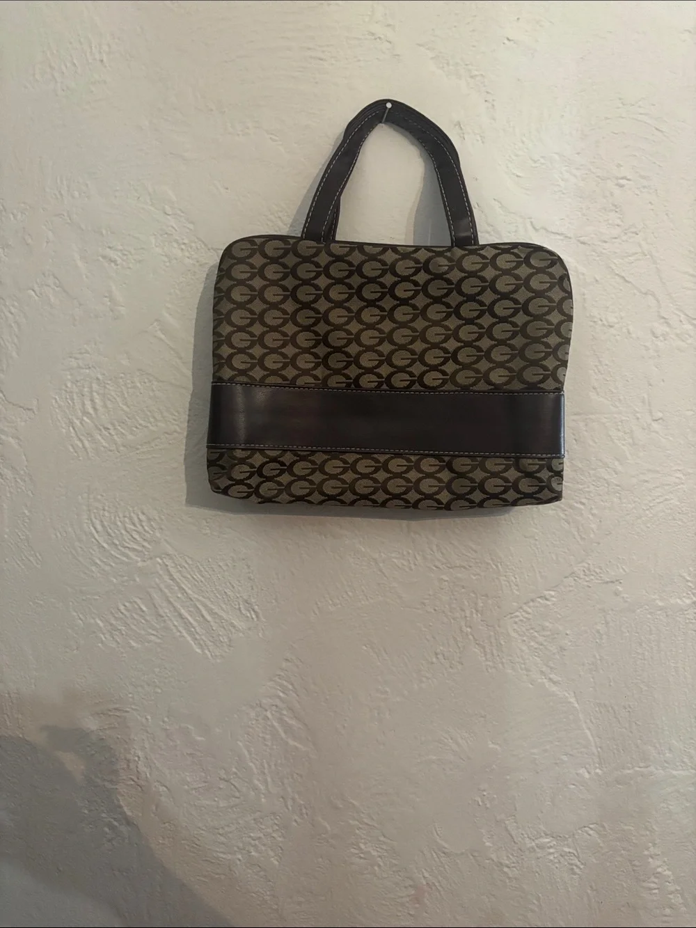 Men's Patterned Brown Tote Bag with Dark Brown Trim